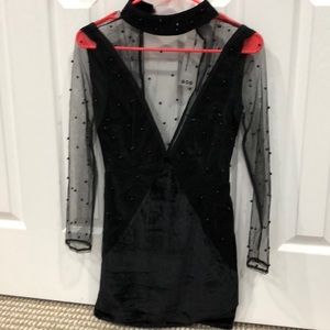 Petite mesh/velvet dress